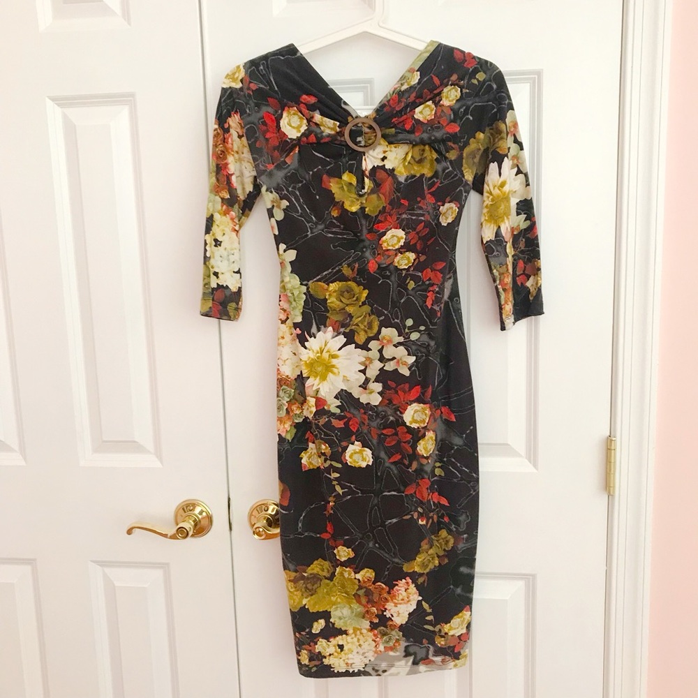 Just Cavalli Floral Print 3/4 Sleeve Dress